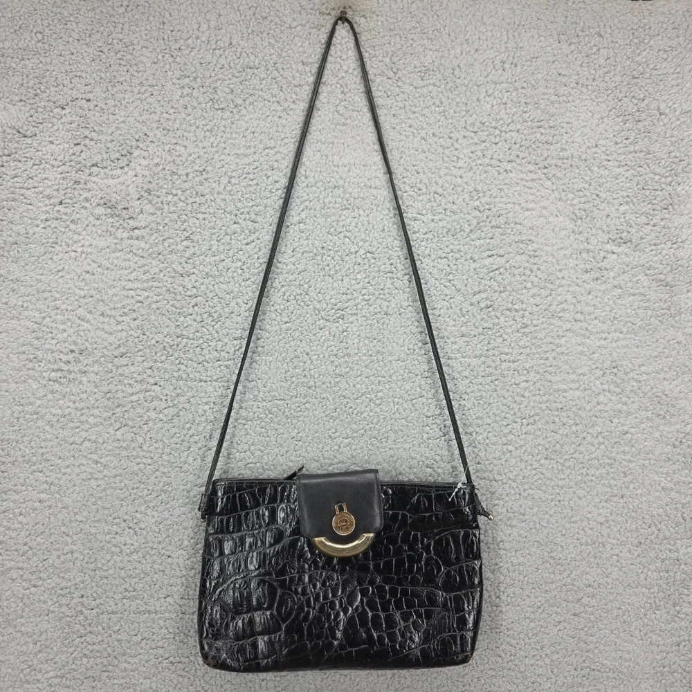 Vintage Etienne Aigner‎ Black Croc Embossed Leather Crossbody Bag Shoulder Purse
